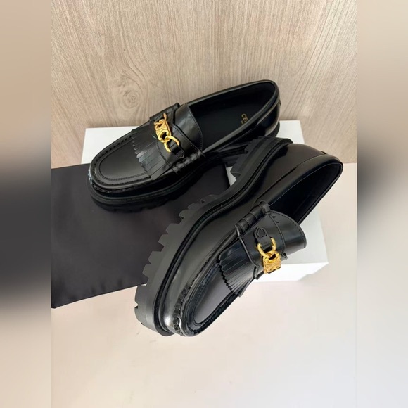 Celine Black Leather Loafers with Gold Accent - Picture 3 of 8